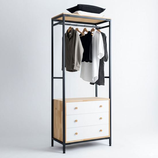 Kệ treo quần áo có ngăn tủ 80x50x200cm gỗ cao su TQA68062