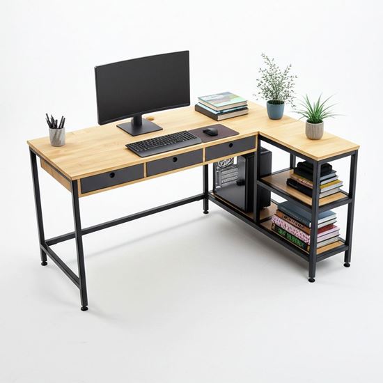 Bàn chữ L RIGEL 140x110cm gỗ cao su CD68039