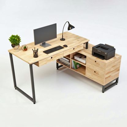 Bàn góc L chân tủ AVEL 140x120cm gỗ cao su BD68150