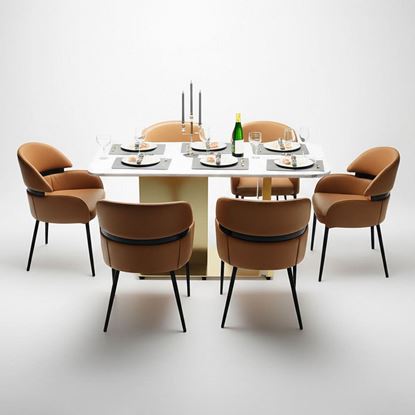 Combo bàn ăn mặt đá 140x80cm và 6 ghế ăn bọc da BBA184