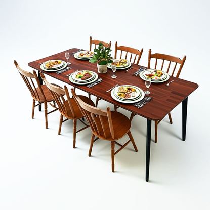 Combo bàn ăn chữ nhật và 6 ghế Windsor BBA190