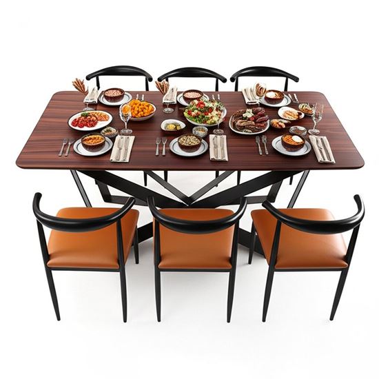 Combo bàn ăn chữ nhật và 6 ghế Bull sắt BBA200
