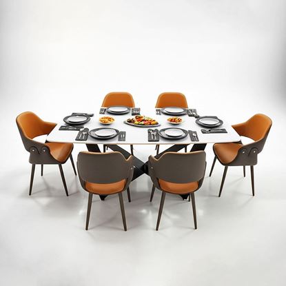 Combo bàn ăn chữ nhật và 6 ghế ăn bọc da BBA201