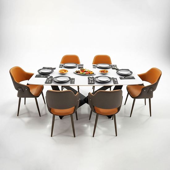 Combo bàn ăn chữ nhật và 6 ghế ăn bọc da BBA201