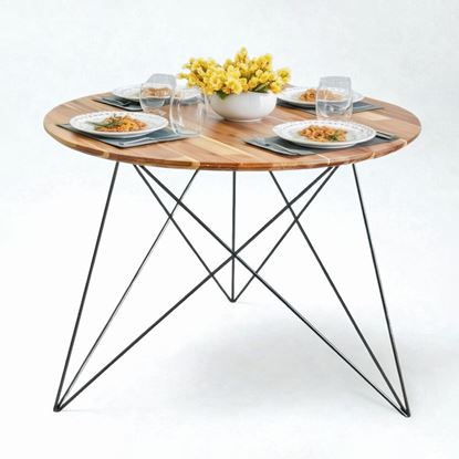 Bàn ăn tròn 100cm gỗ tràm chân sắt Hairpin BA68246