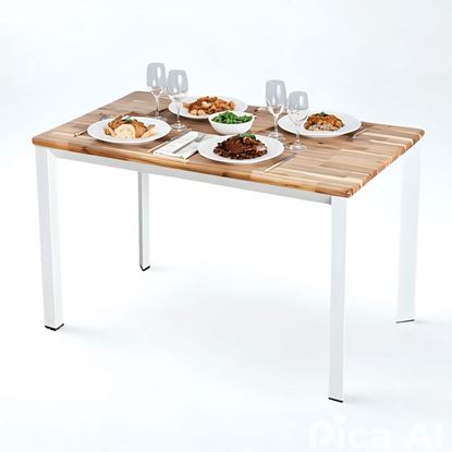 Bàn ăn chữ nhật 120x70cm gỗ tràm chân sắt tam giác BA68247