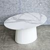 Bàn sofa Ellipse 90x60x45cm mặt đá creamic chân trụ gỗ TT68281