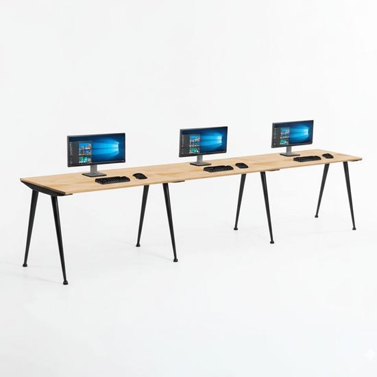 Bàn cụm 3 chỗ 360x60cm gỗ cao su chân sắt hệ CONE HBCO061