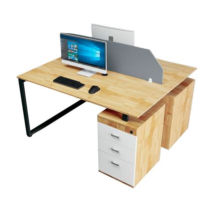 Bàn cụm 2 chỗ có tủ 140x120cm gỗ cao su chân sắt Rectang HBRT092