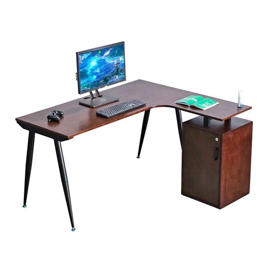 Bàn góc L chân gác tủ 140x120cm gỗ cao su chân hệ CONE HBCO059