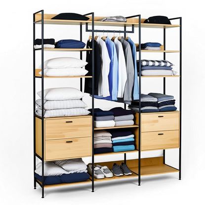 Kệ treo quần áo có ngăn kéo 200x45x22cm gỗ cao su KQA68061