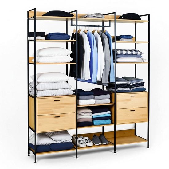 Kệ treo quần áo có ngăn kéo 200x45x22cm gỗ cao su KQA68061