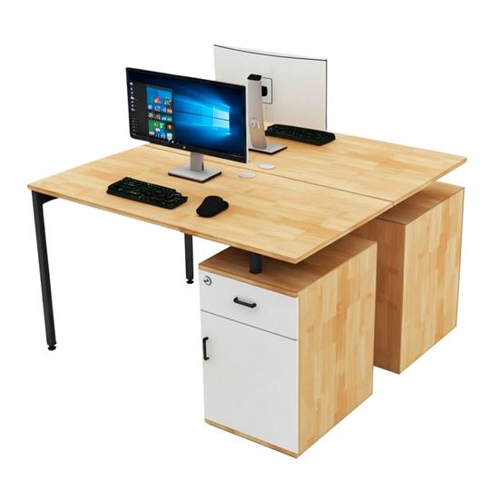 Bàn cụm 2 chỗ có tủ 120x120cm gỗ cao su chân sắt hệ Slean HBSL039