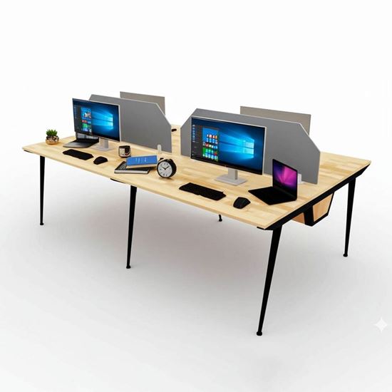 Bàn cụm 4 chỗ có khay đi dây 240x120cm gỗ cao su hệ CONE HBCO064