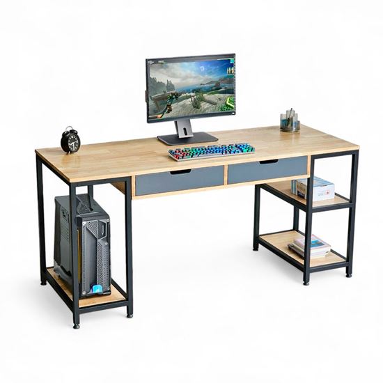 Bàn máy tính liền chân kệ 160x60cm gỗ cao su BD68120