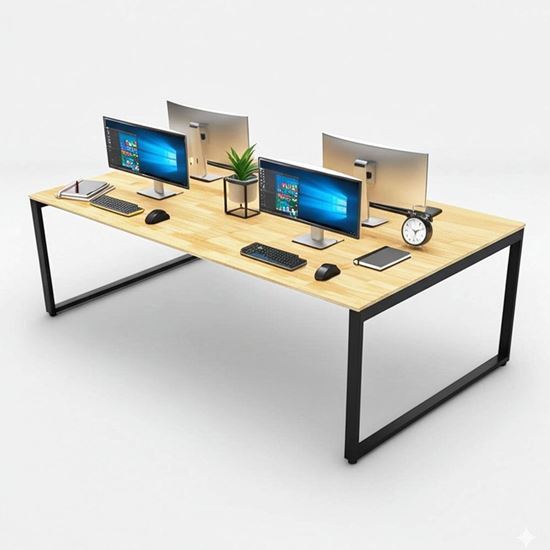 Bàn cụm 4 chỗ 200x120cm gỗ cao su chân sắt hệ Rectang HBRT095