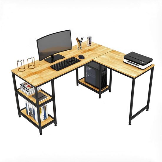 Bàn làm việc góc L 160x140cm gỗ cao su khung sắt lắp ráp CD68026