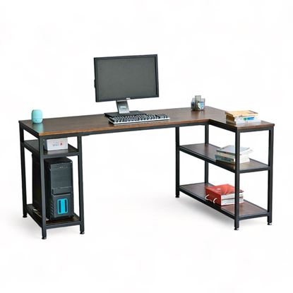 Bàn làm việc góc L 160x140cm gỗ cao su khung sắt lắp ráp CD68027