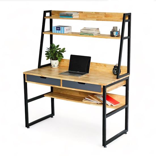 Bàn học liền kệ sách 120x60x150cm gỗ cao su FD68060