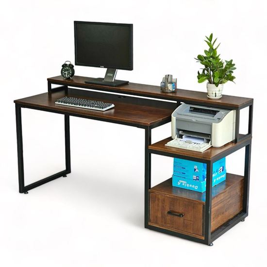 Bàn máy tính liền kệ để máy in 165x60cm gỗ cao su FD68061