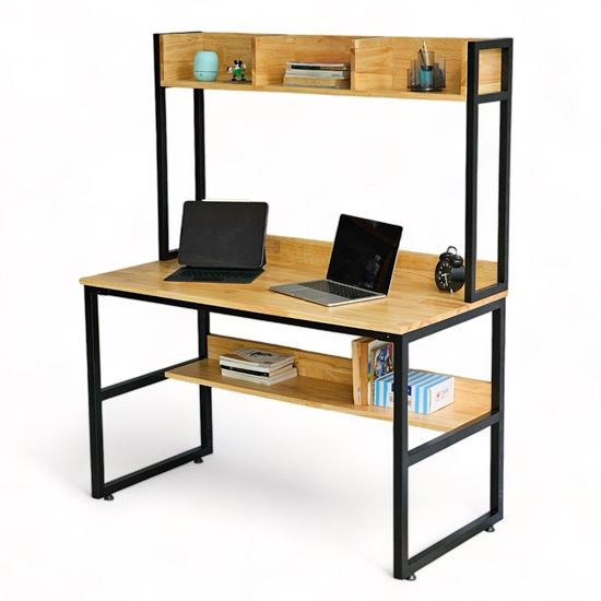 Bàn học liền kệ sách 120x60x150cm gỗ cao su FD68062