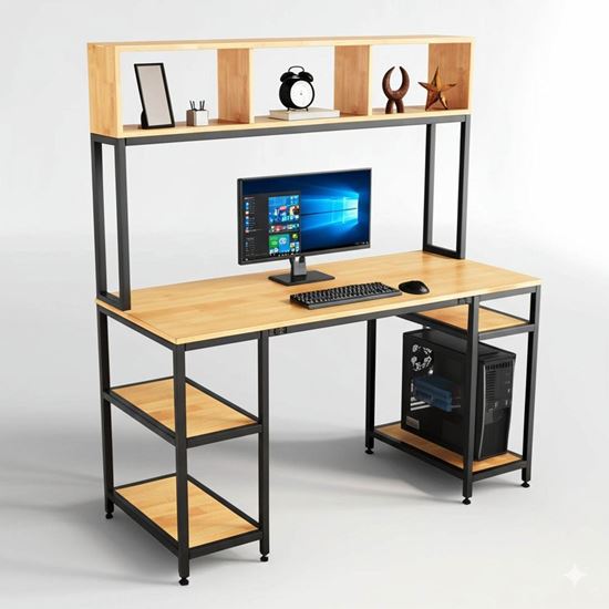 Bàn máy tính liền kệ sách 140x60x158cm gỗ cao su FD68059