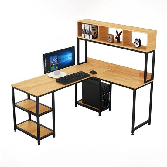 Bàn góc L liền kệ sách 160x140x158cm gỗ cao su khung sắt CD68029