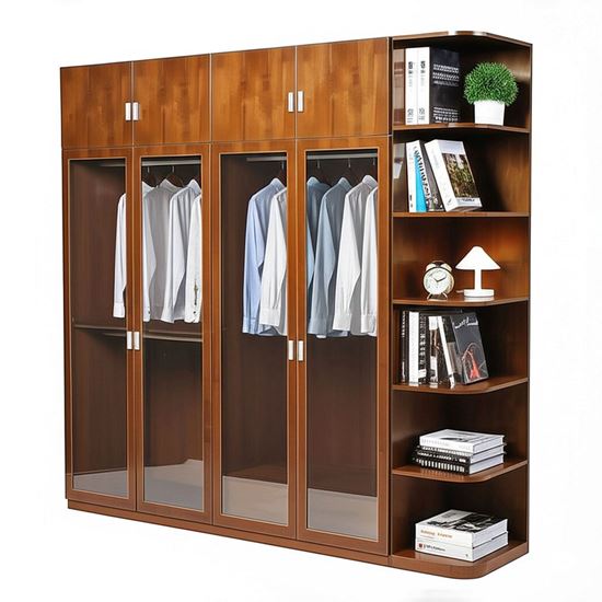 Hệ tủ quần áo 220x55x220cm gỗ cao su cửa kính TQA68047