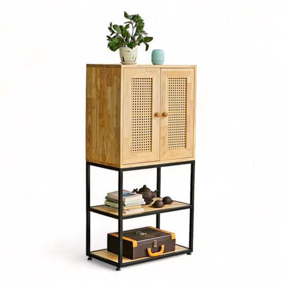 Tủ trang trí 60x35x120cm gỗ cao su khung chân sắt KTB68161