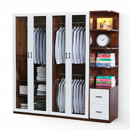 Hệ tủ quần áo 200x55x200cm gỗ cao su cửa kính TQA68049