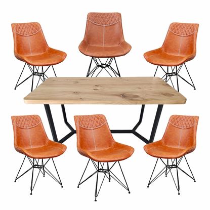 Combo bộ bàn ăn gỗ thông và 6 ghế Aster bọc da CBBA142