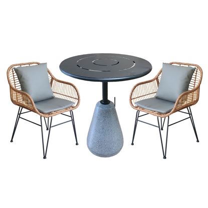 Picture of Combo bàn cafe tròn chân bê tông và 2 ghế giả mây ngoài trời CBCF298