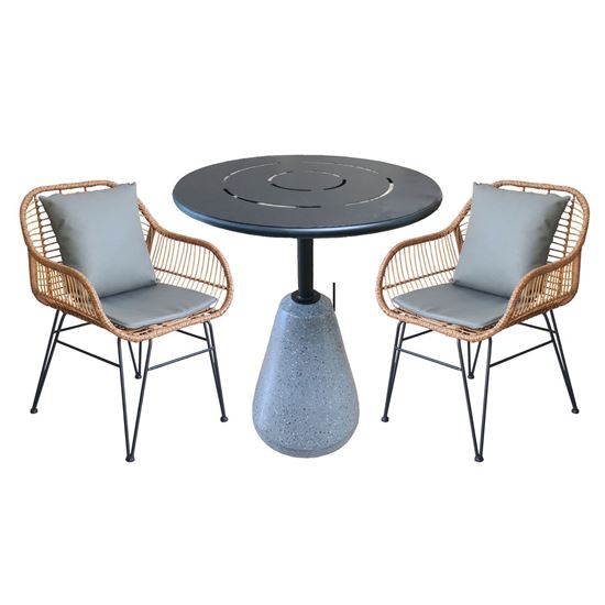 Picture of Combo bàn cafe tròn chân bê tông và 2 ghế giả mây ngoài trời CBCF298