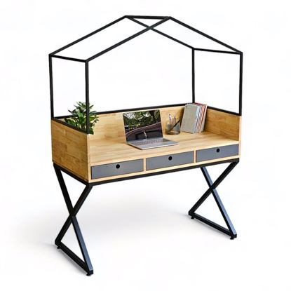 Bàn học hình ngôi nhà có ngăn kéo 120x60cm gỗ cao su FD68057