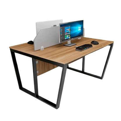 Bàn cụm 2 người có tấm chắn 120x120cm gỗ plywood chân lắp ráp HBTC049