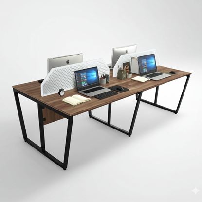 Bàn cụm 4 người có tấm chắn 240x120cm gỗ plywood chân lắp ráp HBTC050