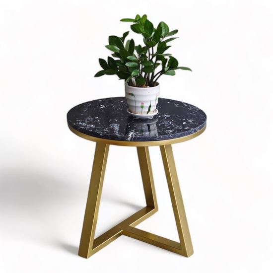 Bàn bên sofa tròn 45cm mặt đá chân sắt SST031