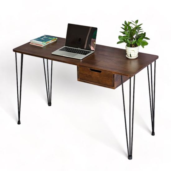 Bàn làm việc có ngăn kéo 120x50cm gỗ cao su chân sắt Hairpin SPD68211