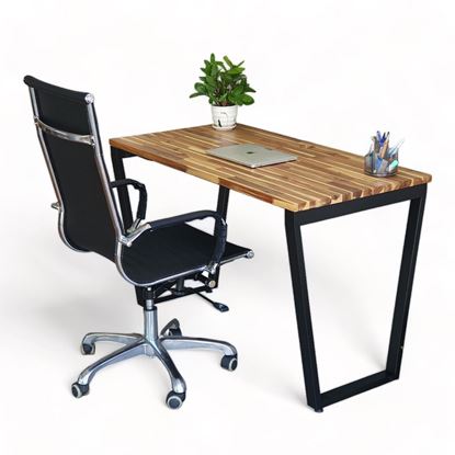 Combo bộ bàn ghế làm việc 120x60cm gỗ tràm chân sắt lắp ráp CB68196