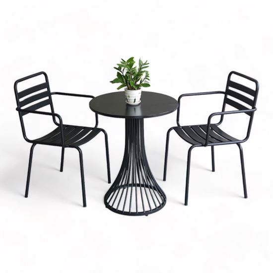 Combo bộ bàn cafe tròn 60x60cm và 2 ghế sắt ngoài trời CBCF283