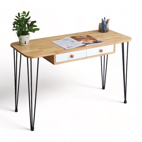 Bàn làm việc có ngăn kéo 120x50cm gỗ cao su chân Hairpin sơn tĩnh điện BD68110