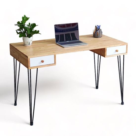 Bàn làm việc có ngăn hộc kéo 120x60cm gỗ cao su chân sắt Hairpin BD68111
