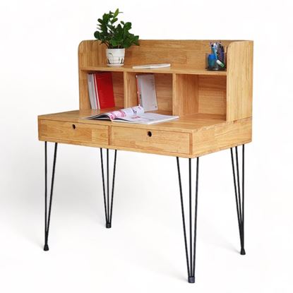 Bàn làm việc 120x60cm liền kệ sách gỗ cao su chân sắt Hairpin BD68109