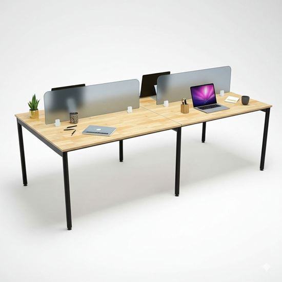 Bàn cụm 4 người 240x120cm chân sắt hệ OMA II gỗ cao su HBOM211