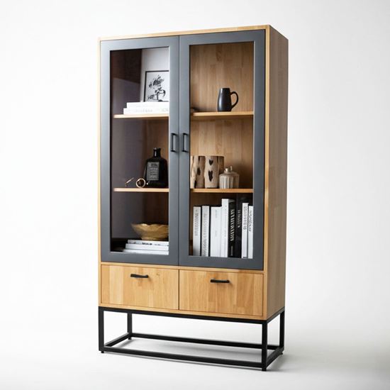 Tủ trang trí cửa kính 80x35x155 gỗ cao su KTB68213