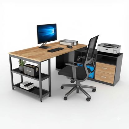 Bàn làm việc giám đốc chân gác tủ gỗ cao su chân sắt TK102