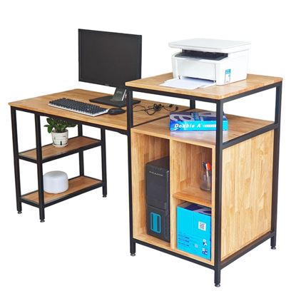 Bàn máy tính liền kệ gỗ cao su khung sắt COD68051
