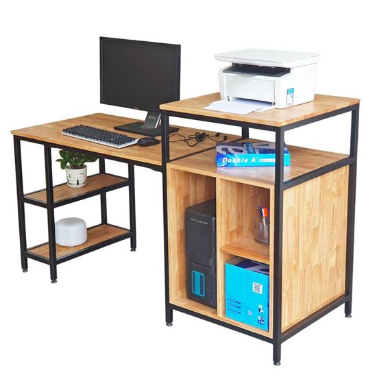 Bàn máy tính liền kệ gỗ cao su khung sắt COD68051