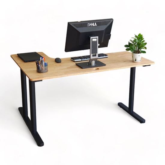Bàn góc chữ L liền mặt bàn gỗ cao su chân sắt hệ TIO HBTO013