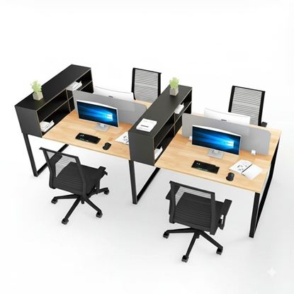 Bàn cụm 4 chỗ ngồi 300x140cm kèm kệ để hồ sơ tài liệu HBRT078